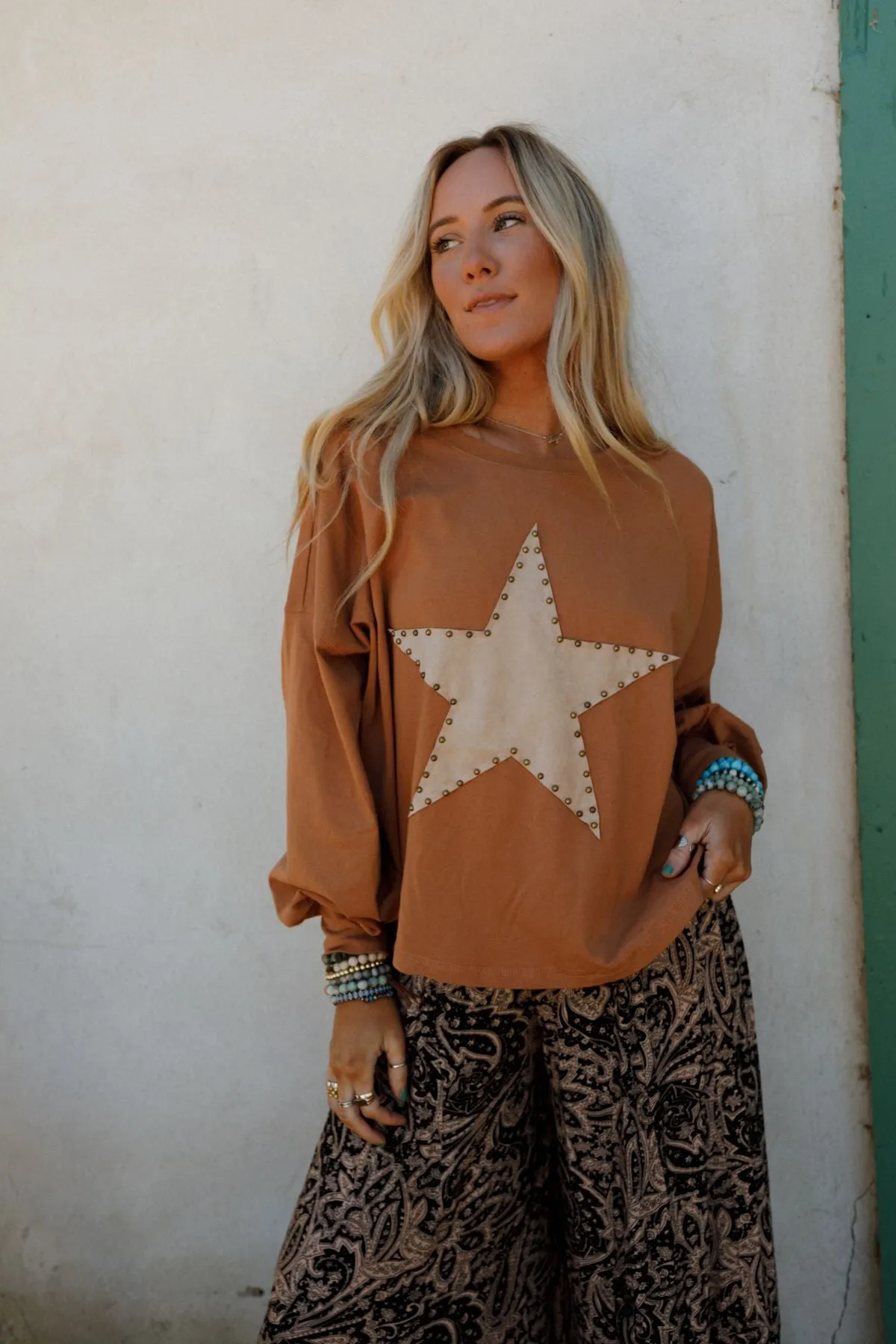 Ovalie Studded Star Top - Caramel