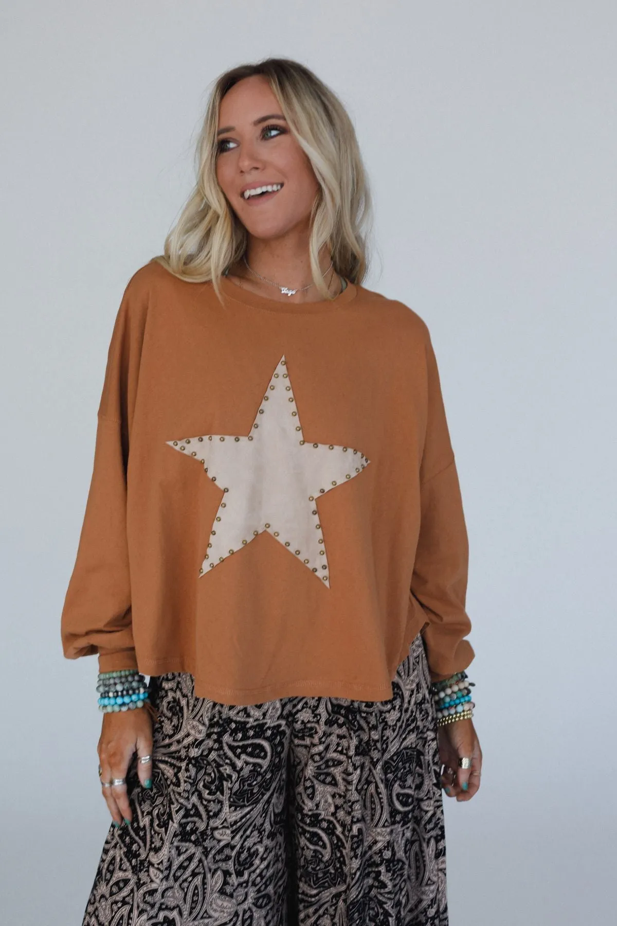 Ovalie Studded Star Top - Caramel