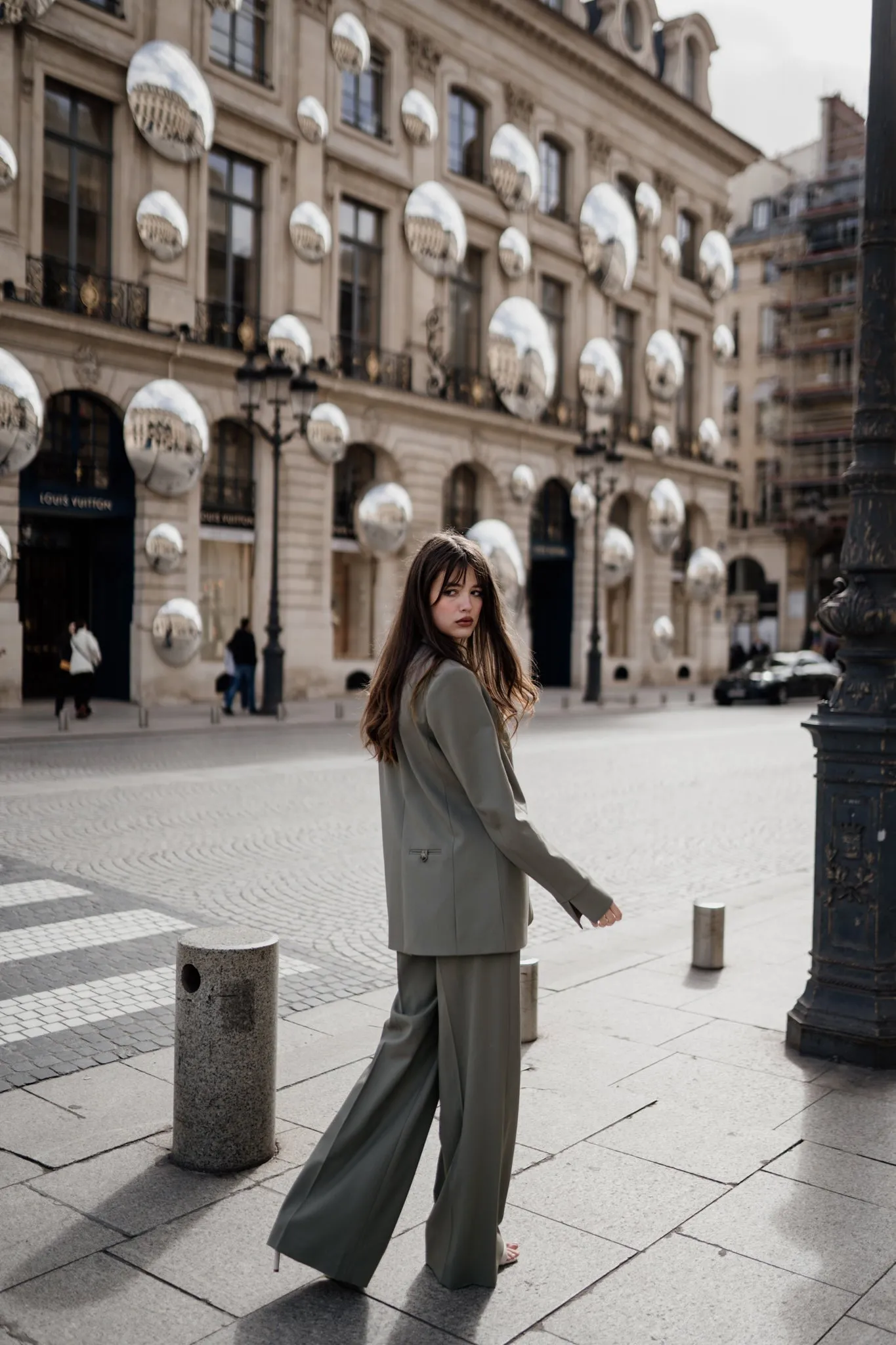 Oversized Single Breasted Wool Blazer in Smokey Olive