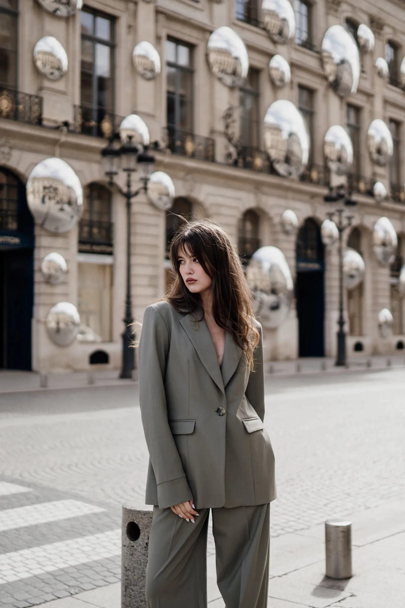 Oversized Single Breasted Wool Blazer in Smokey Olive