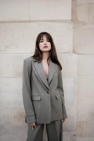 Oversized Single Breasted Wool Blazer in Smokey Olive