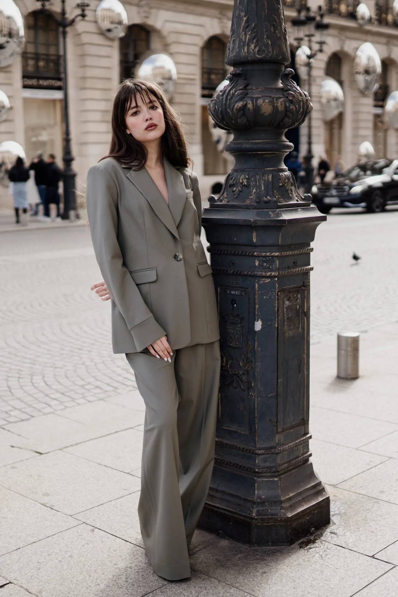 Oversized Single Breasted Wool Blazer in Smokey Olive