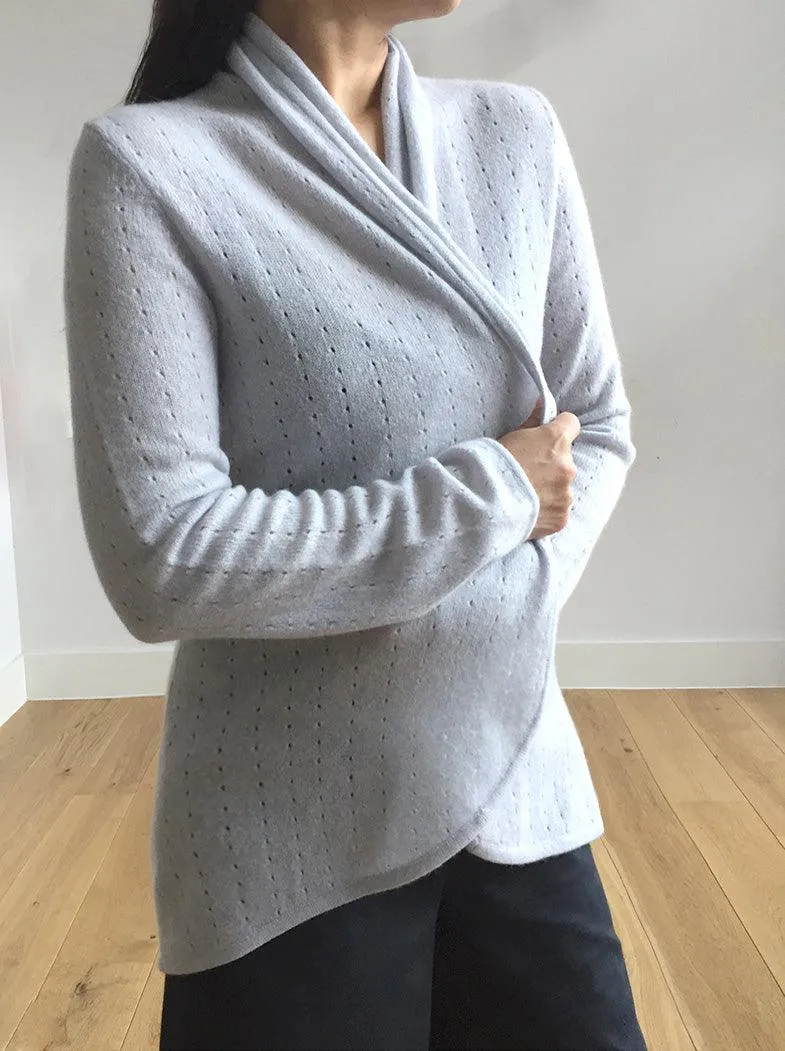 Pale blue Cashmere Cardigan - Pointelle