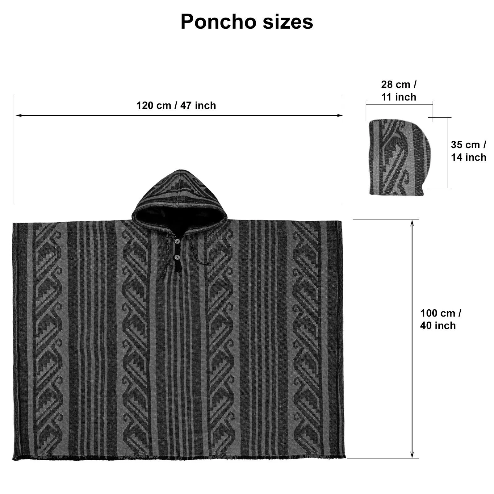 Pasochoa - Llama Wool Unisex South American Handwoven Thick Hooded Poncho - Andean pattern - black-red colours