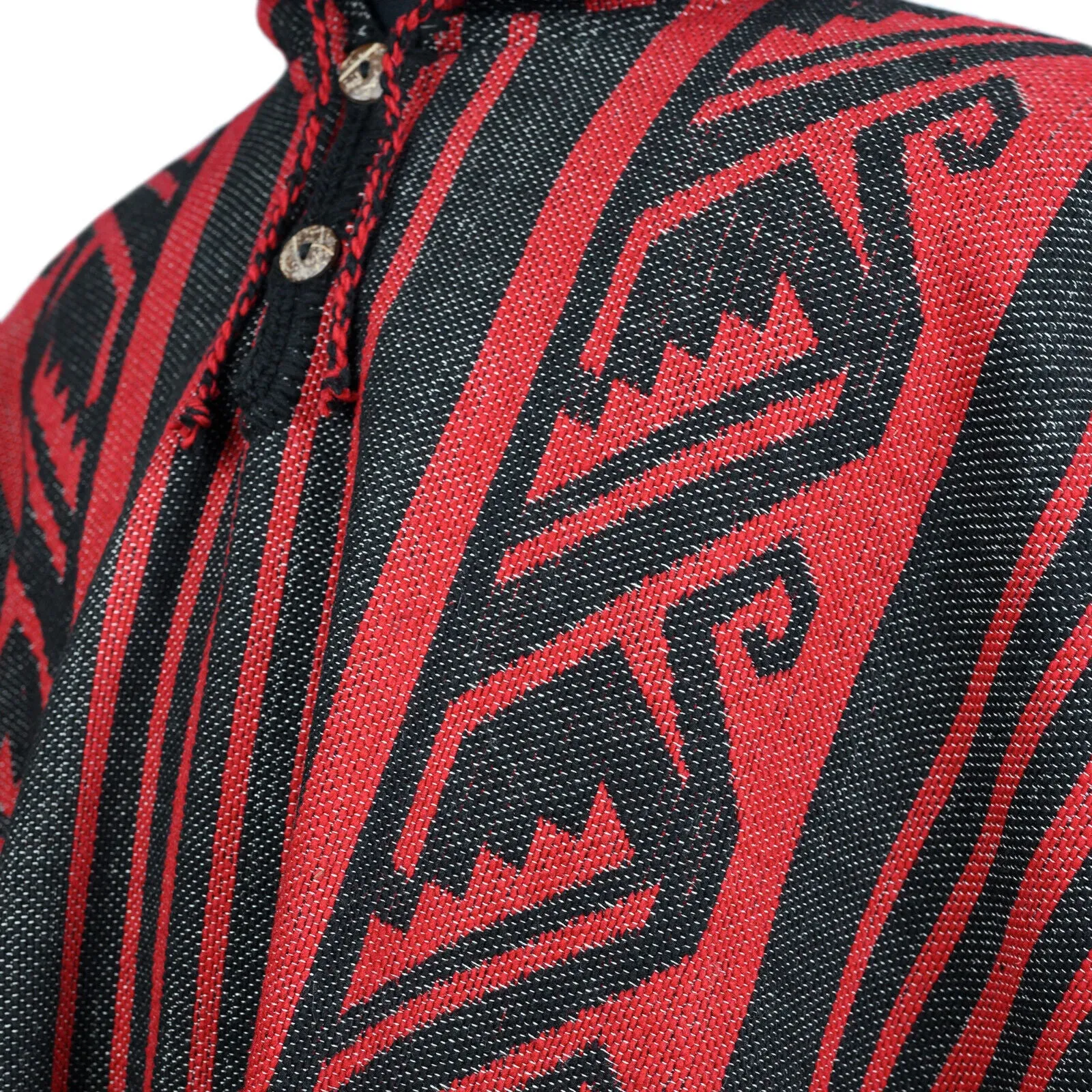 Pasochoa - Llama Wool Unisex South American Handwoven Thick Hooded Poncho - Andean pattern - black-red colours