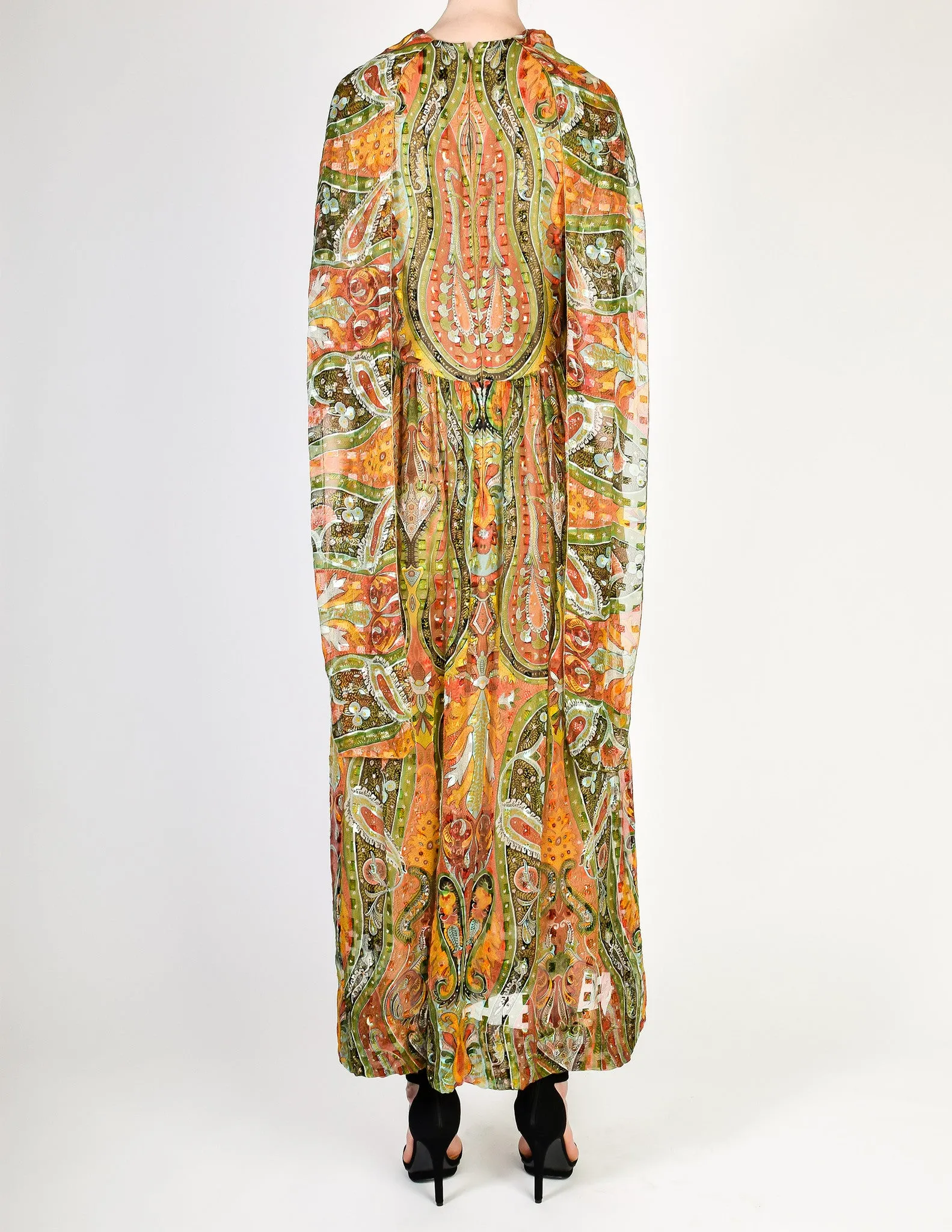 Pauline Trigere Vintage Sheer Patterned Silk Chiffon Jacquard Dress