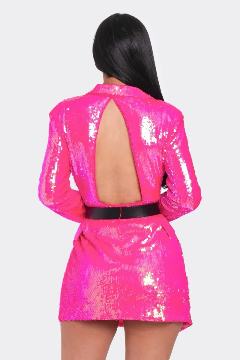 Pearl Belted Sequin Blazer Mini Party Dress - 2 colors