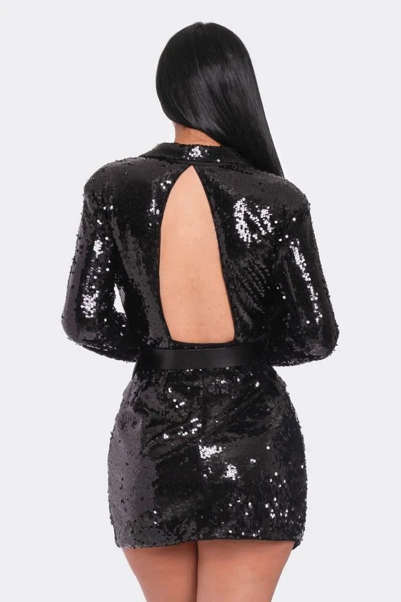 Pearl Belted Sequin Blazer Mini Party Dress - 2 colors