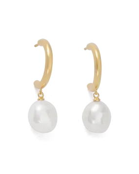 Pearl Drop Hoops (18K Gold Plated