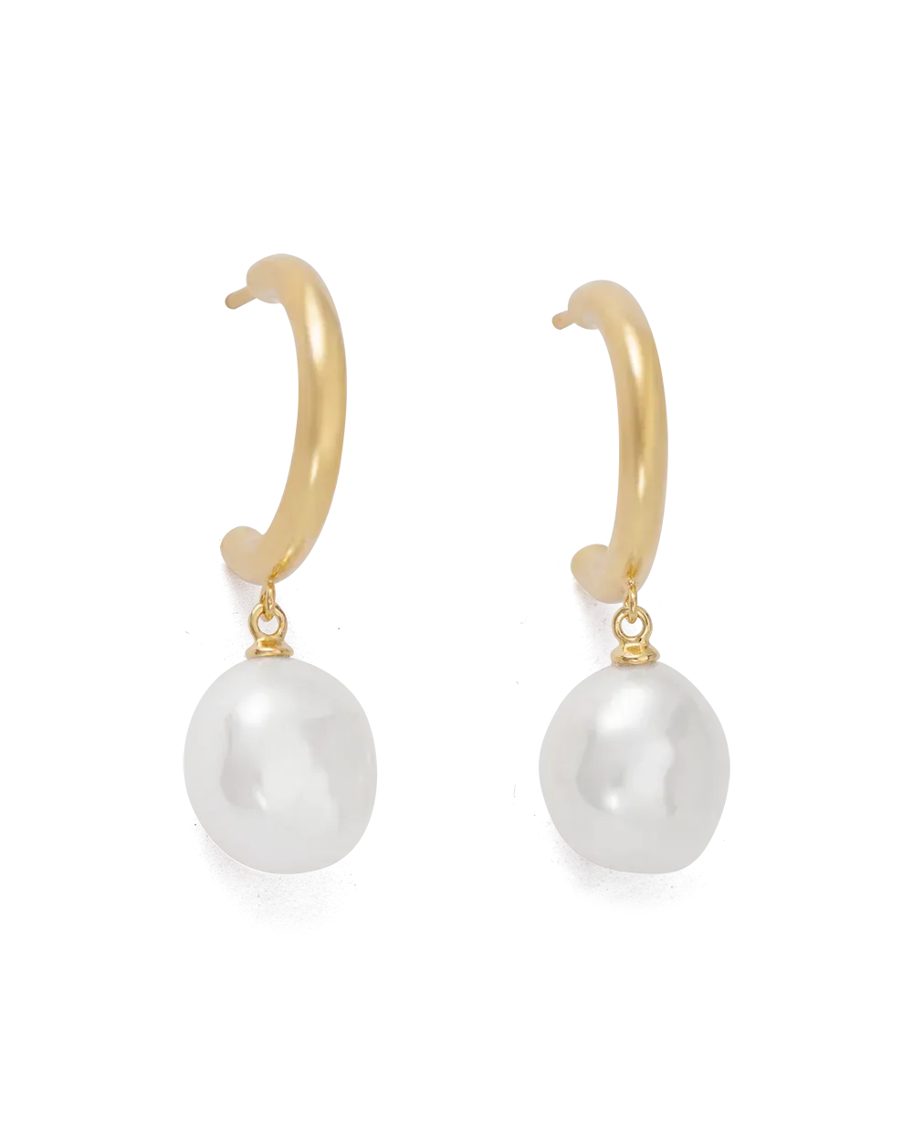 Pearl Drop Hoops (18K Gold Plated