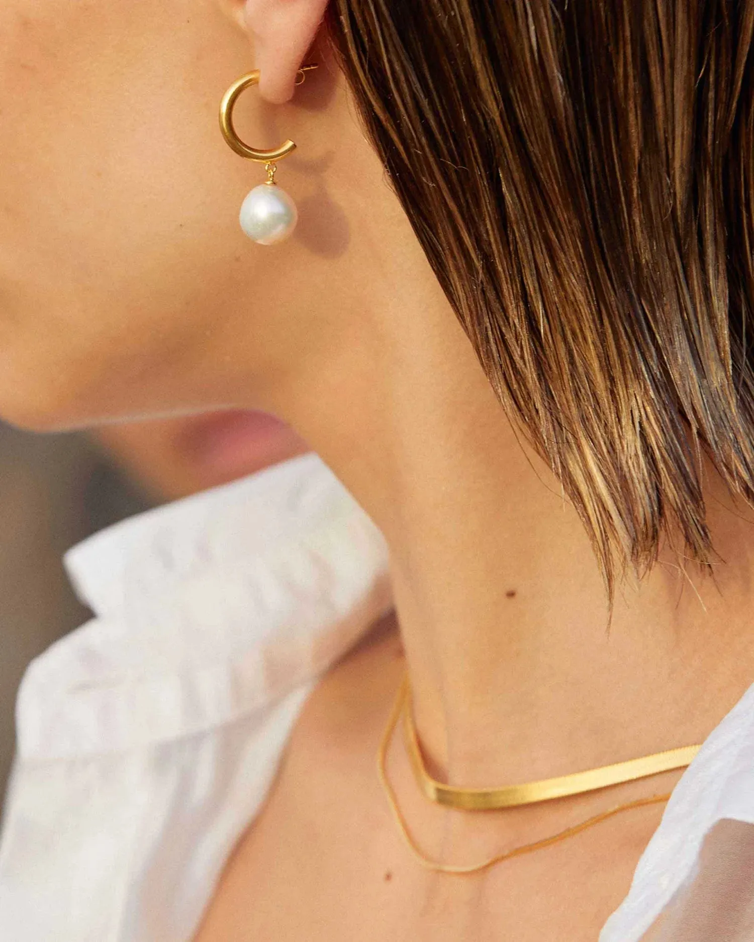 Pearl Drop Hoops (18K Gold Plated