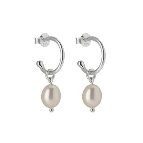 Pearl Drop Hoops | Sterling Silver