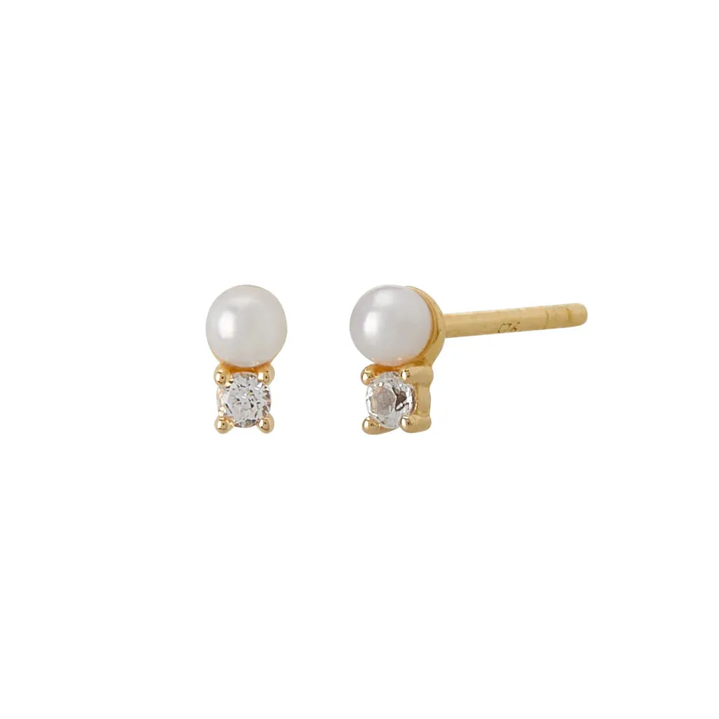 Pearl with White Topaz Studs | 18KT Yellow Gold Plate