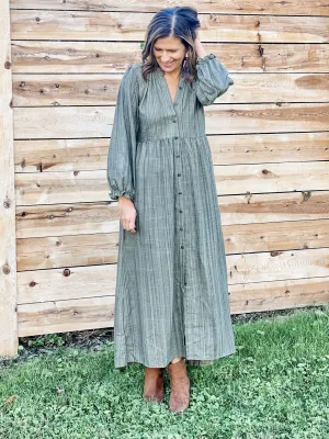 Peasant Dress - Olive Plaid