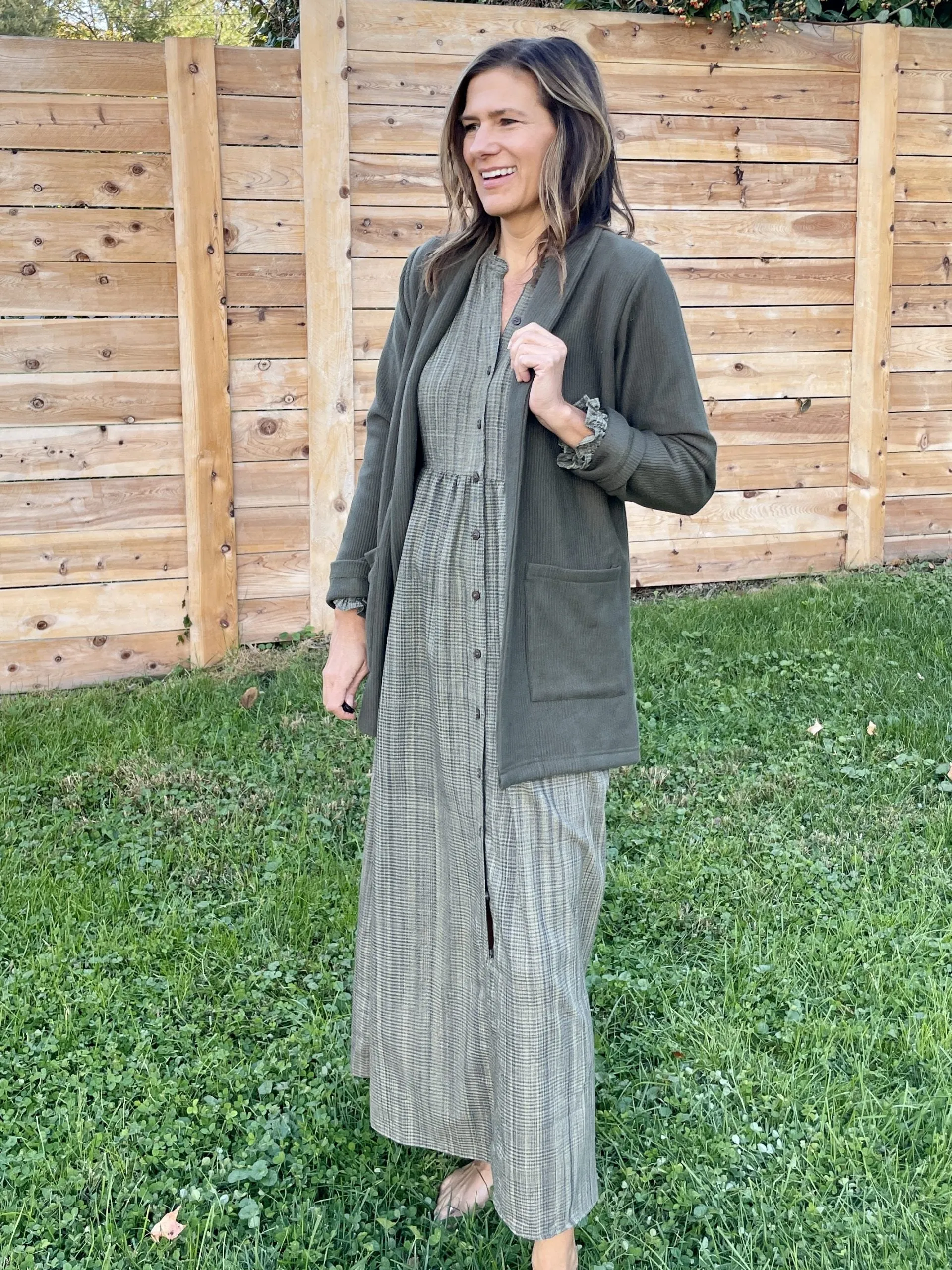 Peasant Dress - Olive Plaid