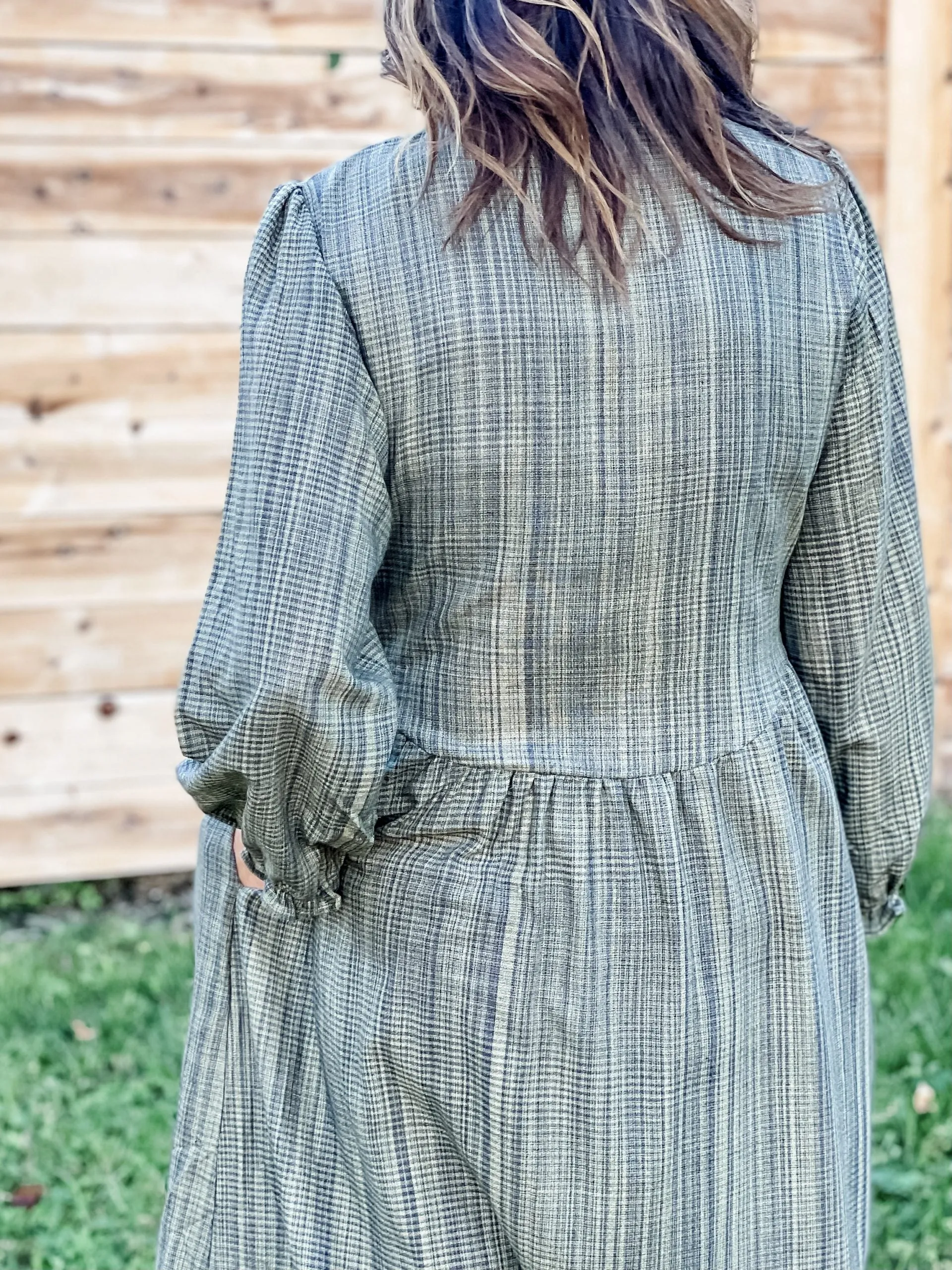 Peasant Dress - Olive Plaid