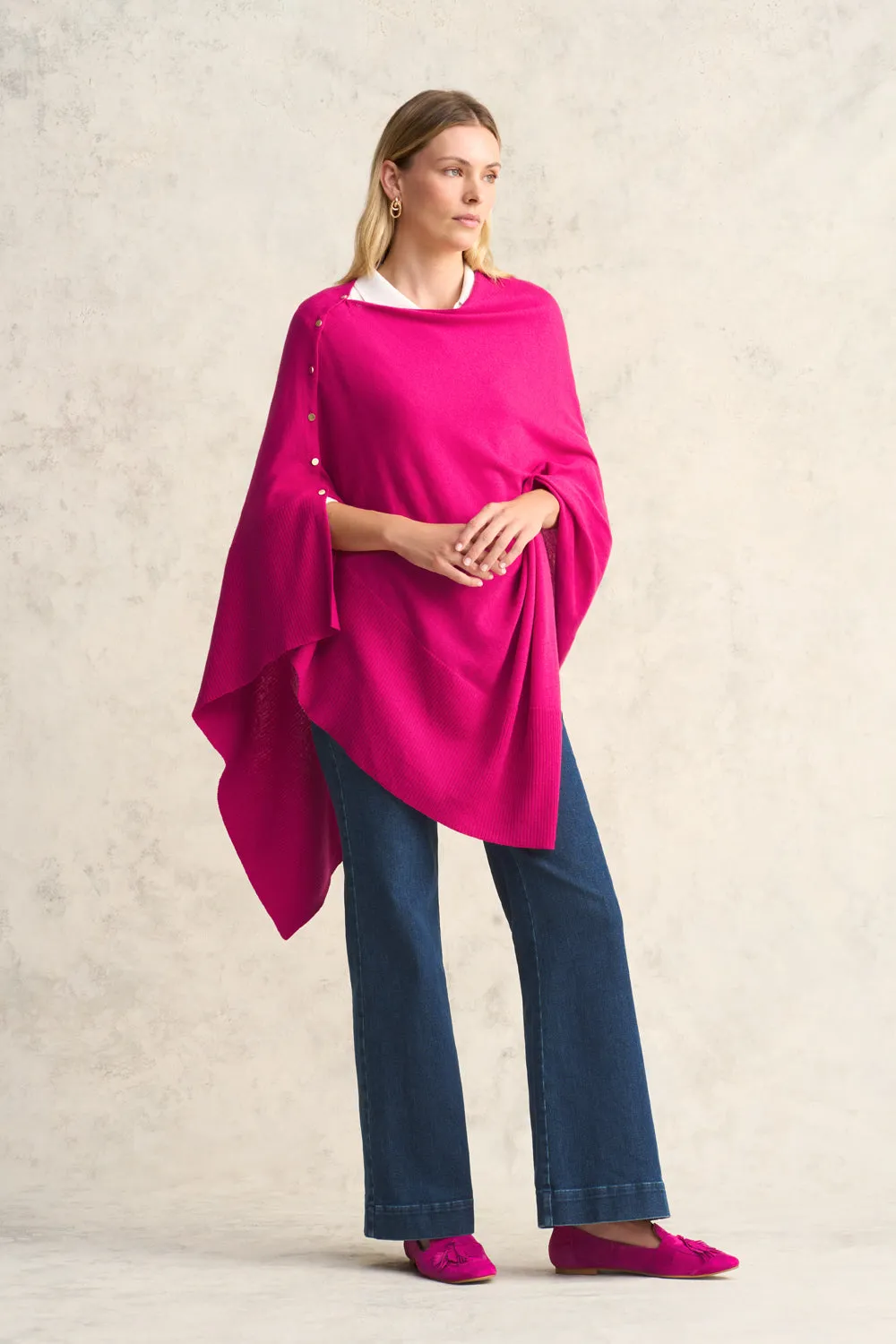 Pink Merino Button Poncho