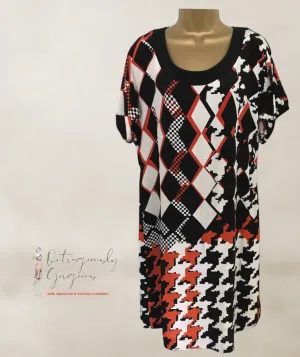 Planet Orange, Black & Ivory Pure Silk Tunic Dress  UK 10 US 6 EU 38