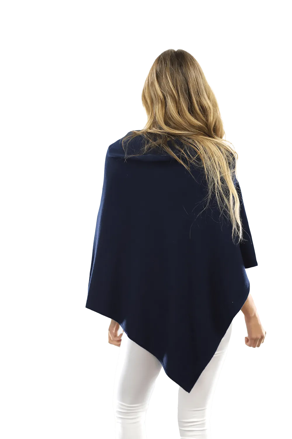 Poncho with Embroidered Phoenix - Navy