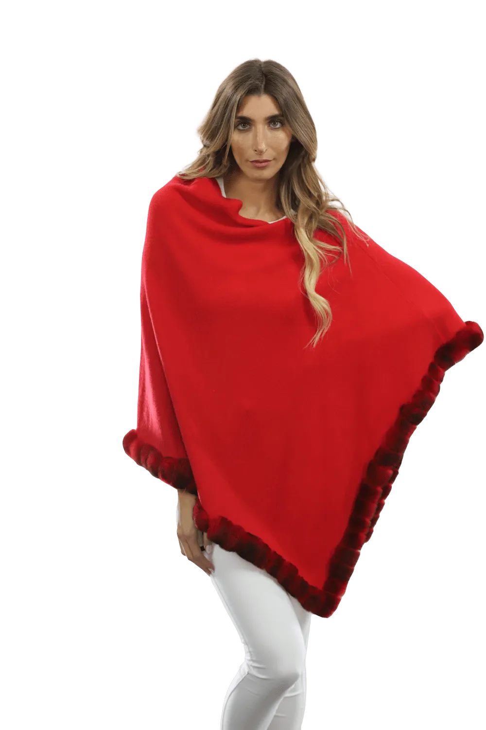 Poncho with Fur Trim - Red