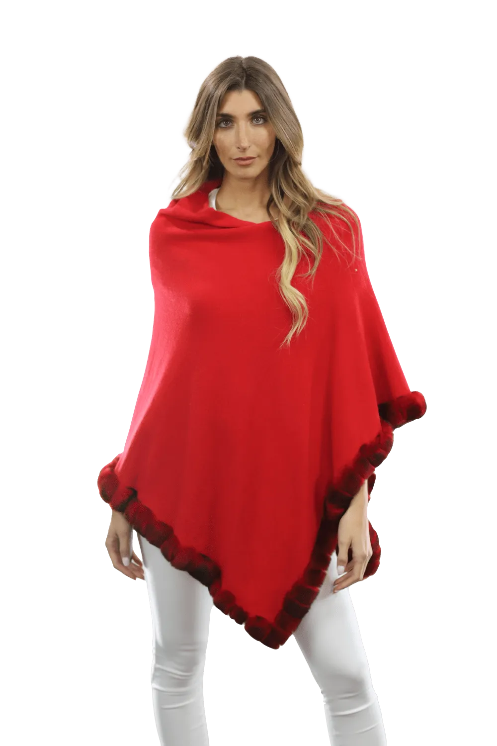 Poncho with Fur Trim - Red