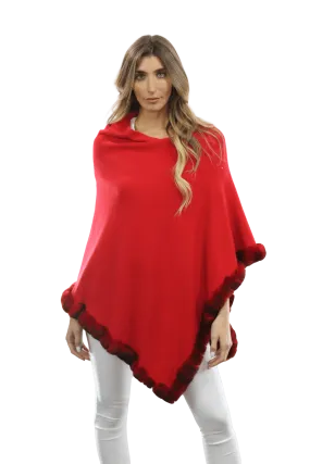 Poncho with Fur Trim - Red