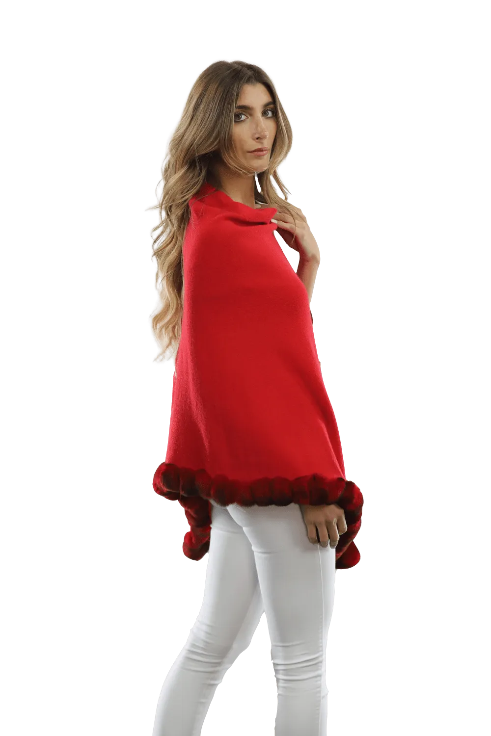 Poncho with Fur Trim - Red