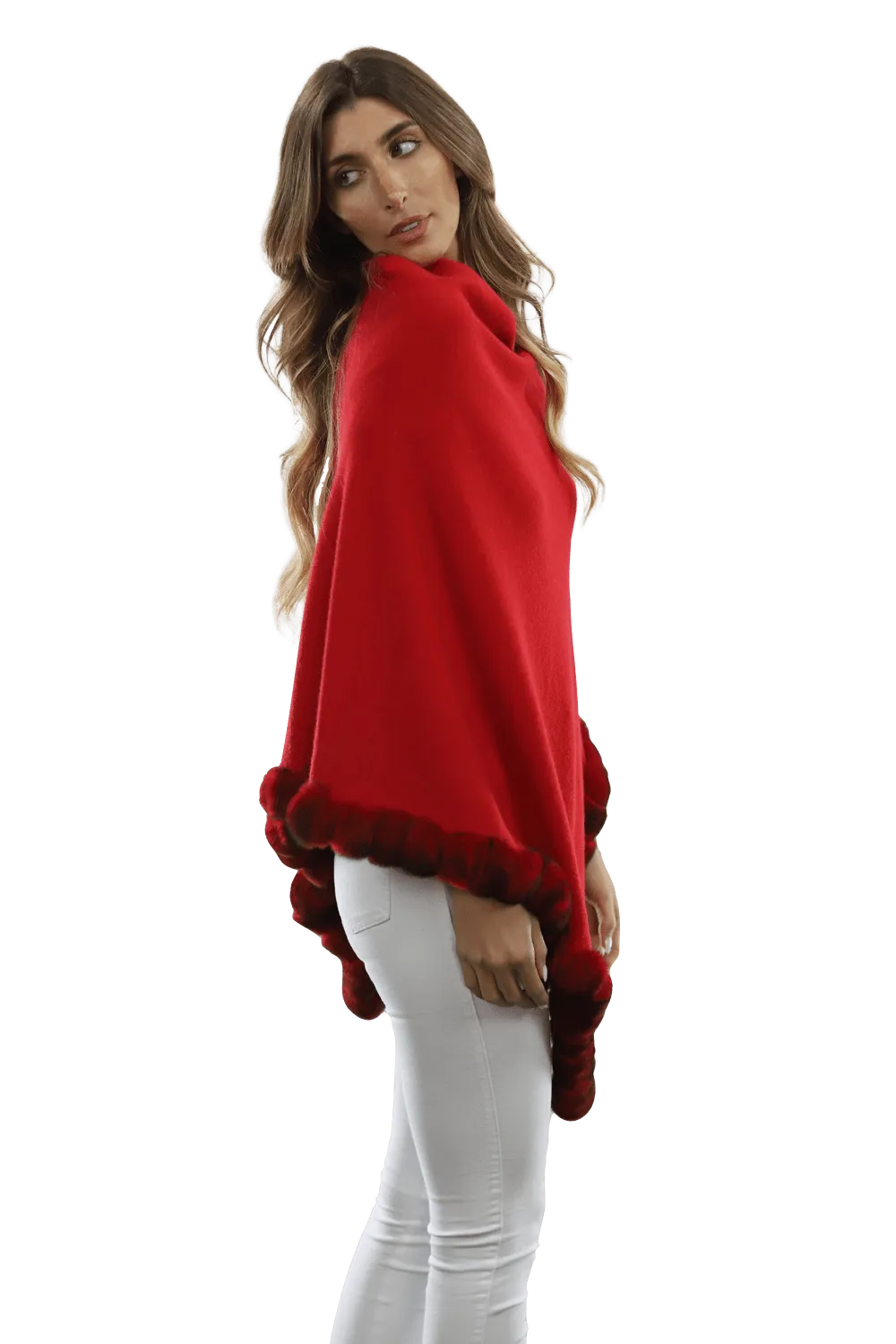 Poncho with Fur Trim - Red