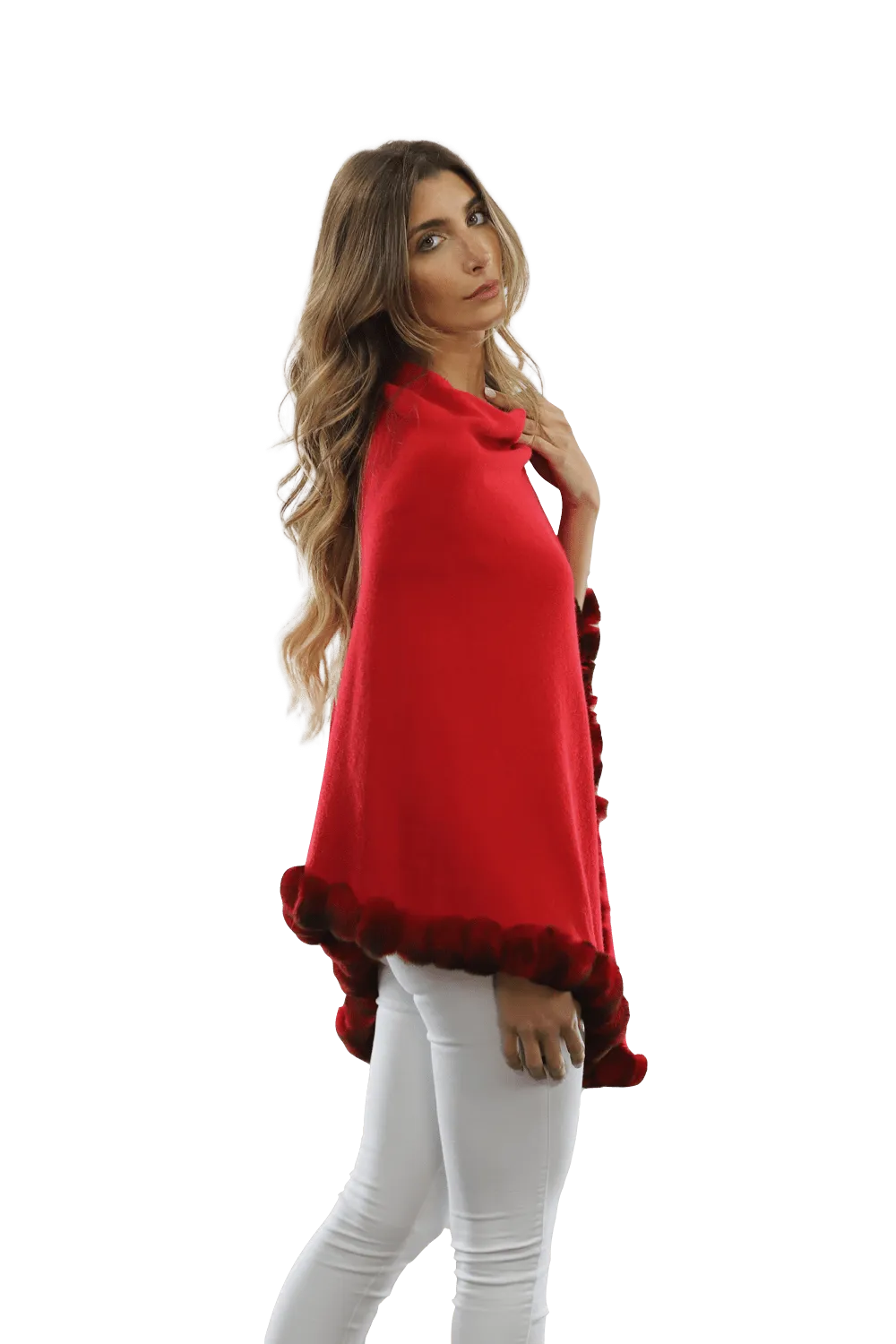 Poncho with Fur Trim - Red