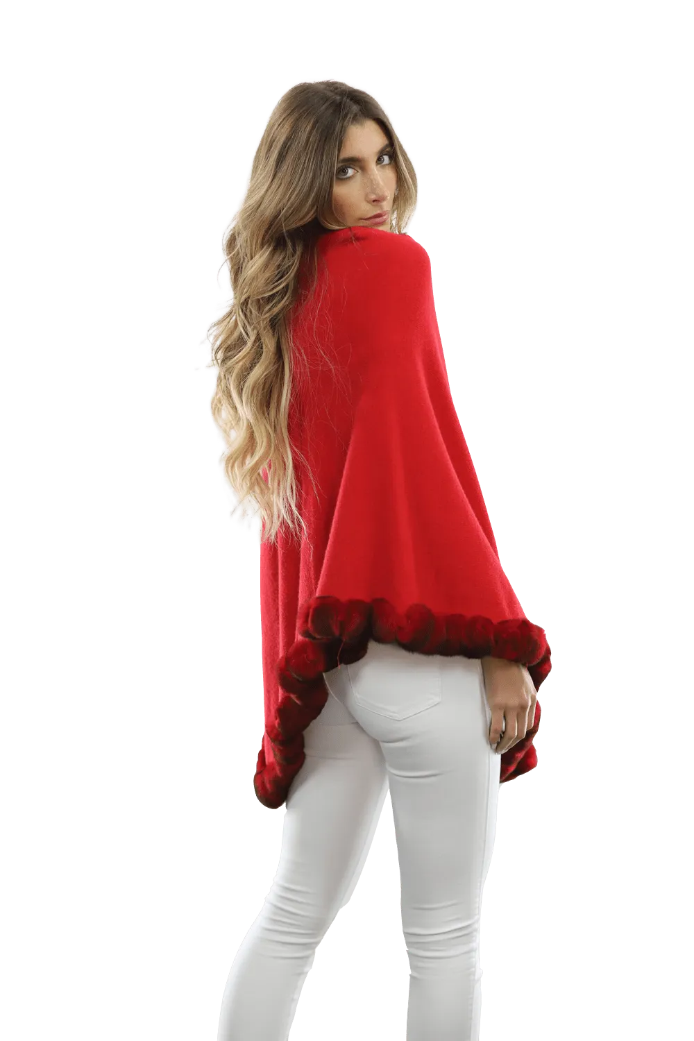 Poncho with Fur Trim - Red