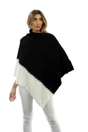 Poncho with Two Tone Detail - Black/White