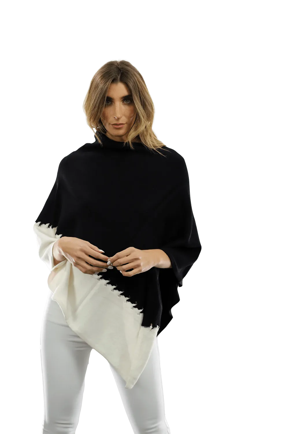 Poncho with Two Tone Detail - Black/White