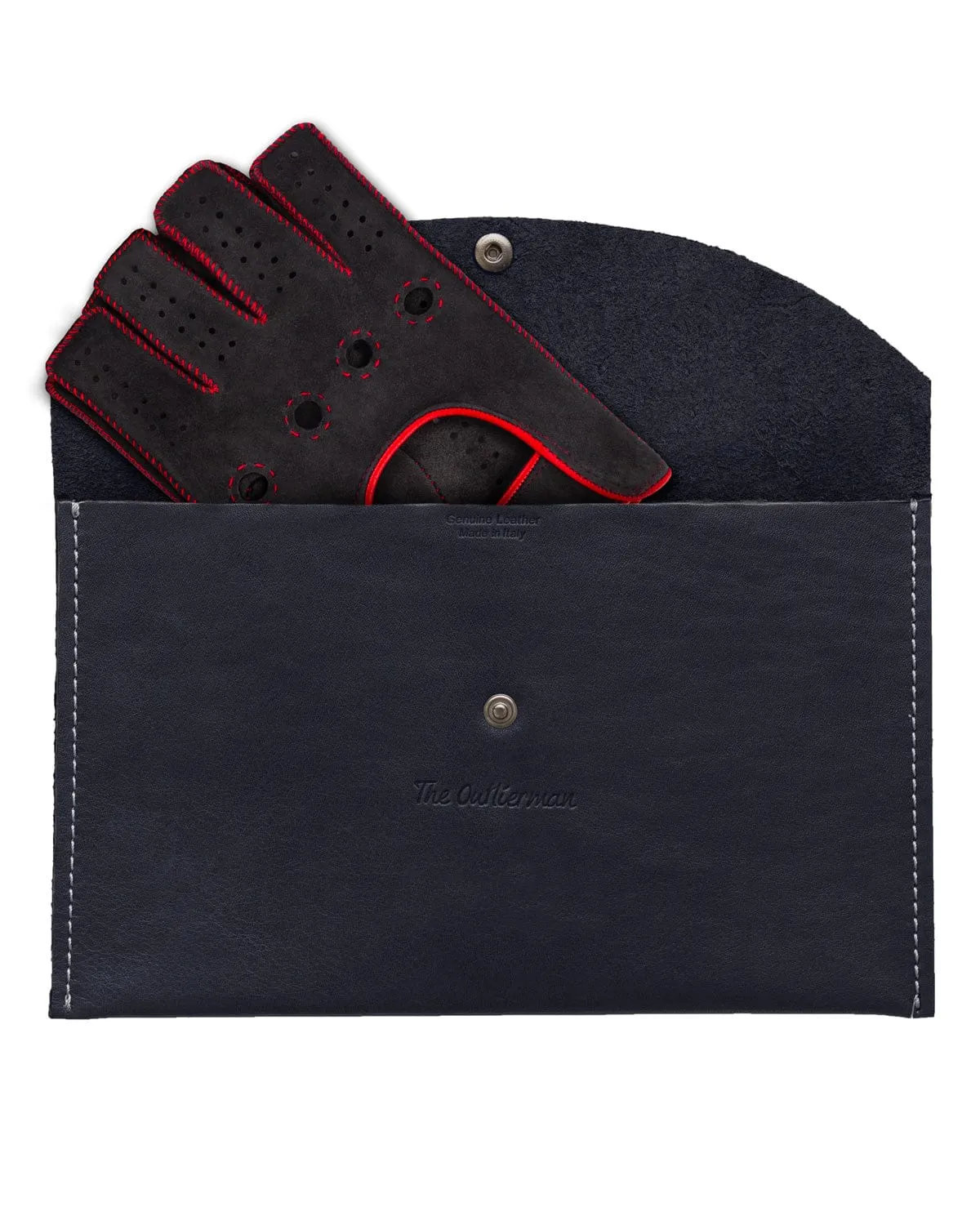 POWERSLIDE - Fingerless Suede Driving Gloves - Dark Grey/Red