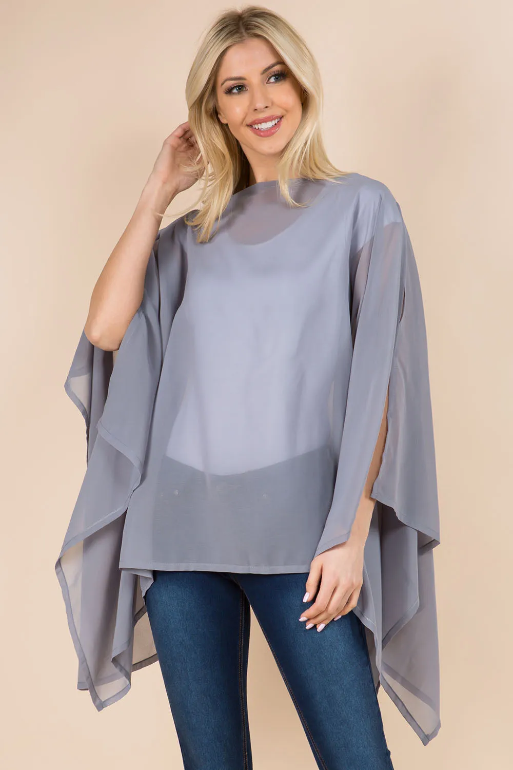 PP-3116 solid chiffon poncho