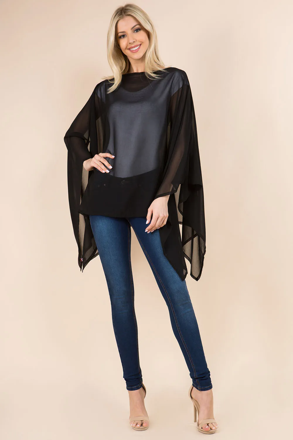 PP-3116 solid chiffon poncho