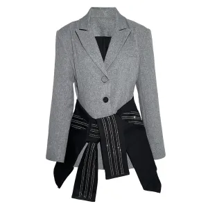 Pre Order:  Grey Patchwork Diamond Bandage Single Breasted Blazer