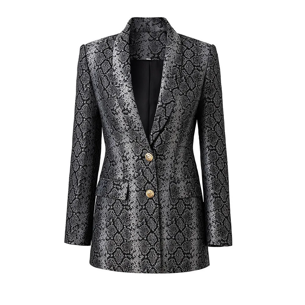 Pre Order:  Jacquard Leather Mid-Length Two-Button Blazer