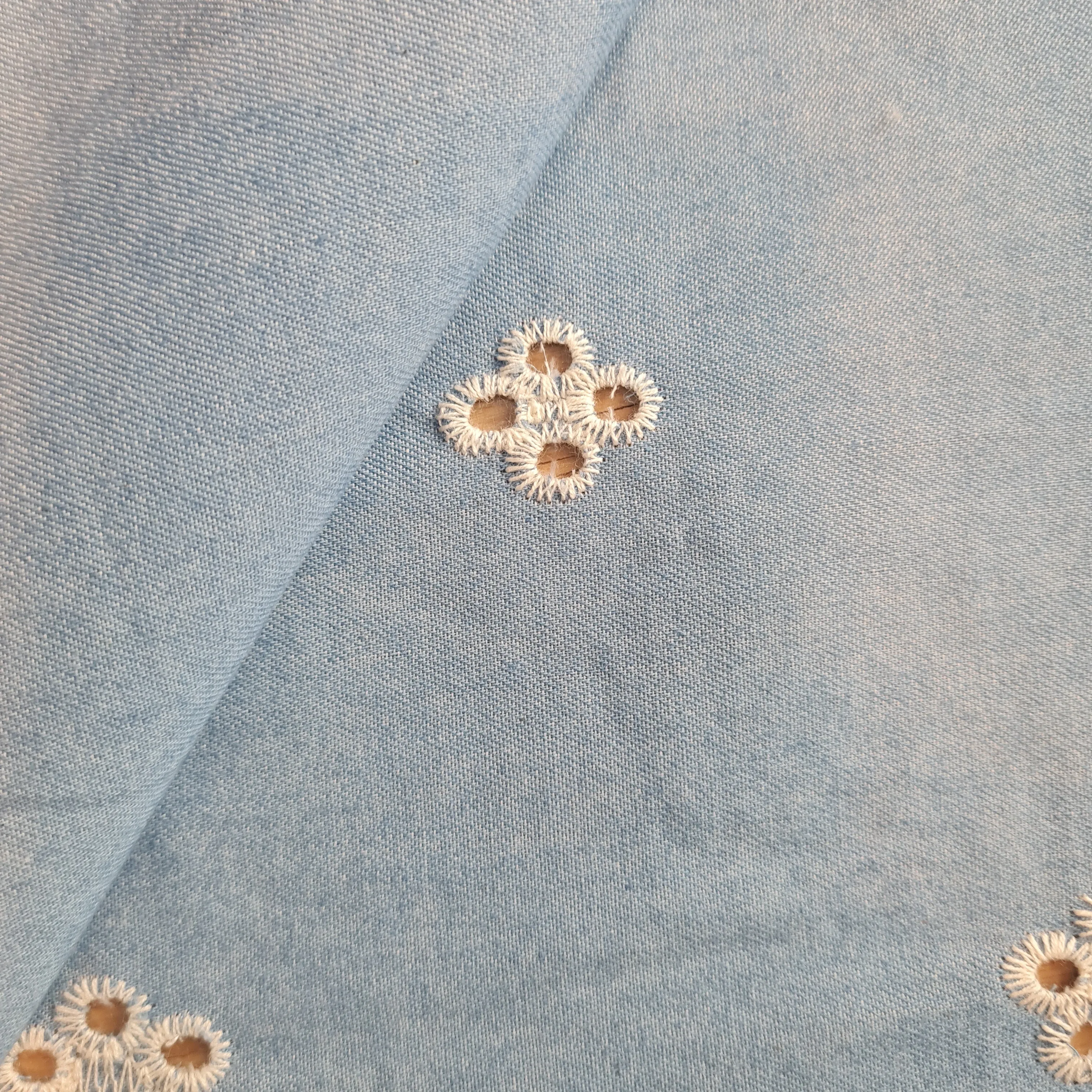 Premium Blue Floral Hakoba Cutwork Embroidery Denim Fabric