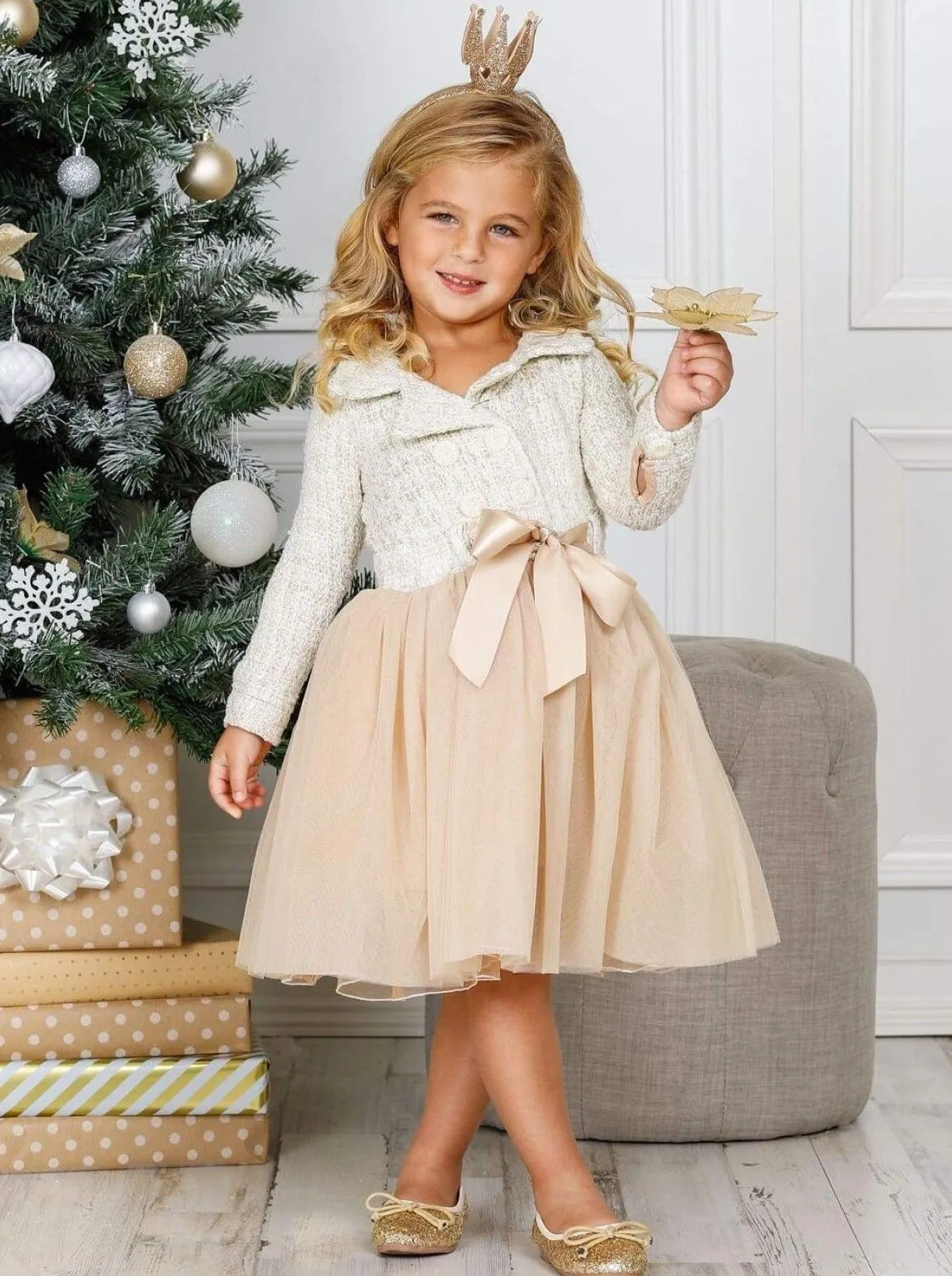 Pretty Pearlescent Tweed Blazer Tutu Dress