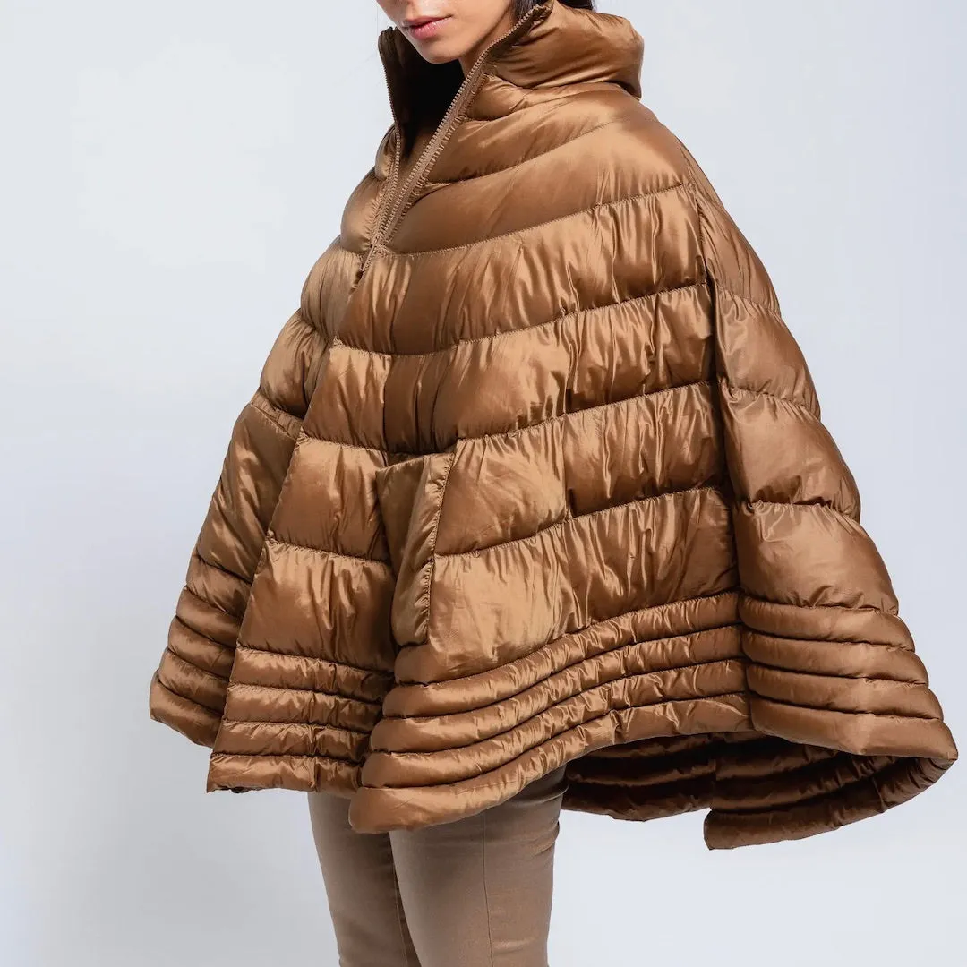 Puffer Poncho-Cape, Camel