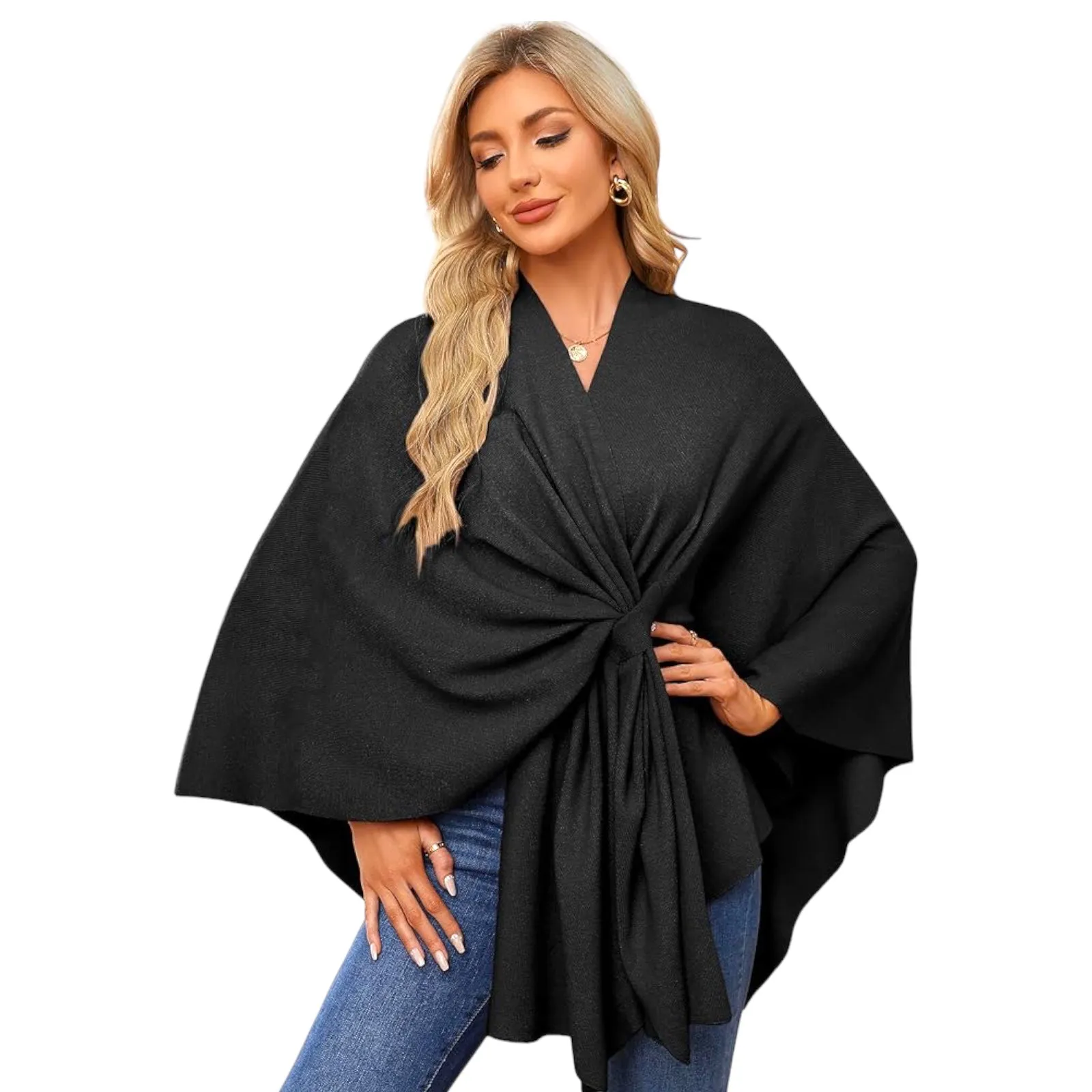 RITZY Front Closure Luxurious Winter Poncho Sweater