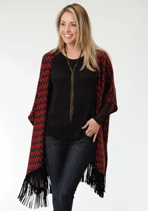 Roper Black Chevron Ladies Red Polyester Poncho Sweater