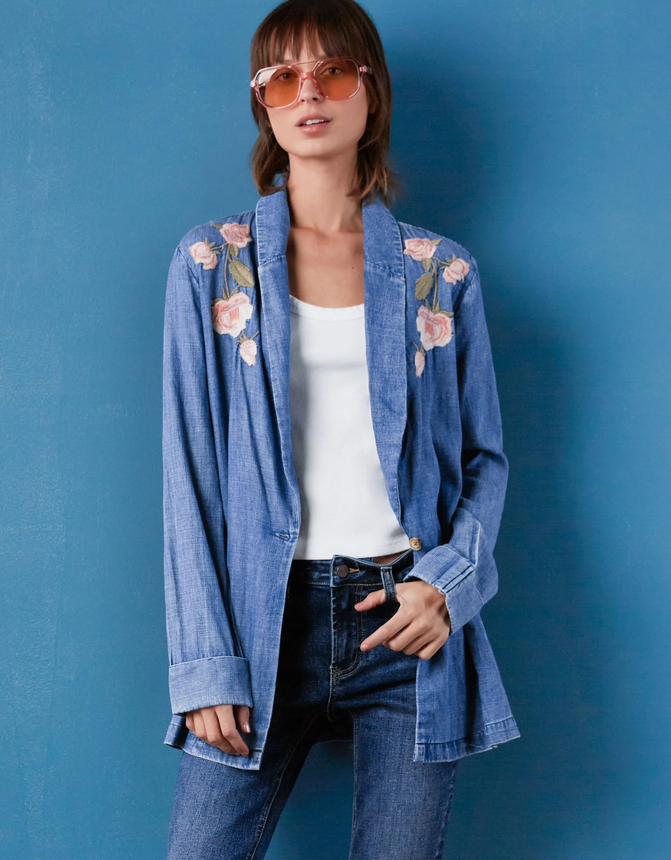 Rose Denim Blazer