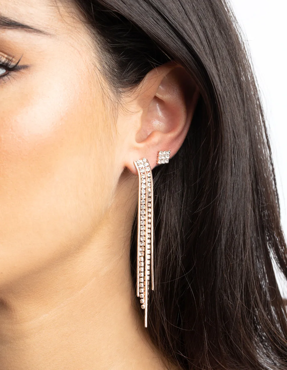 Rose Gold Diamante Stud Earring Set