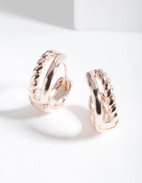 Rose Gold Twisted Huggie Hoop Earrings