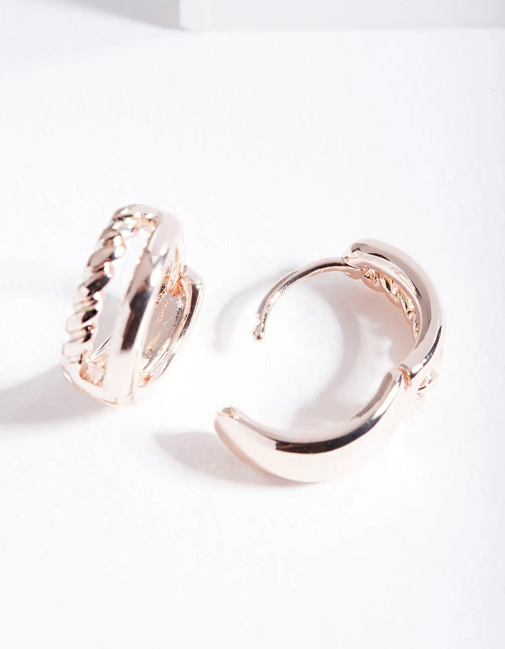 Rose Gold Twisted Huggie Hoop Earrings