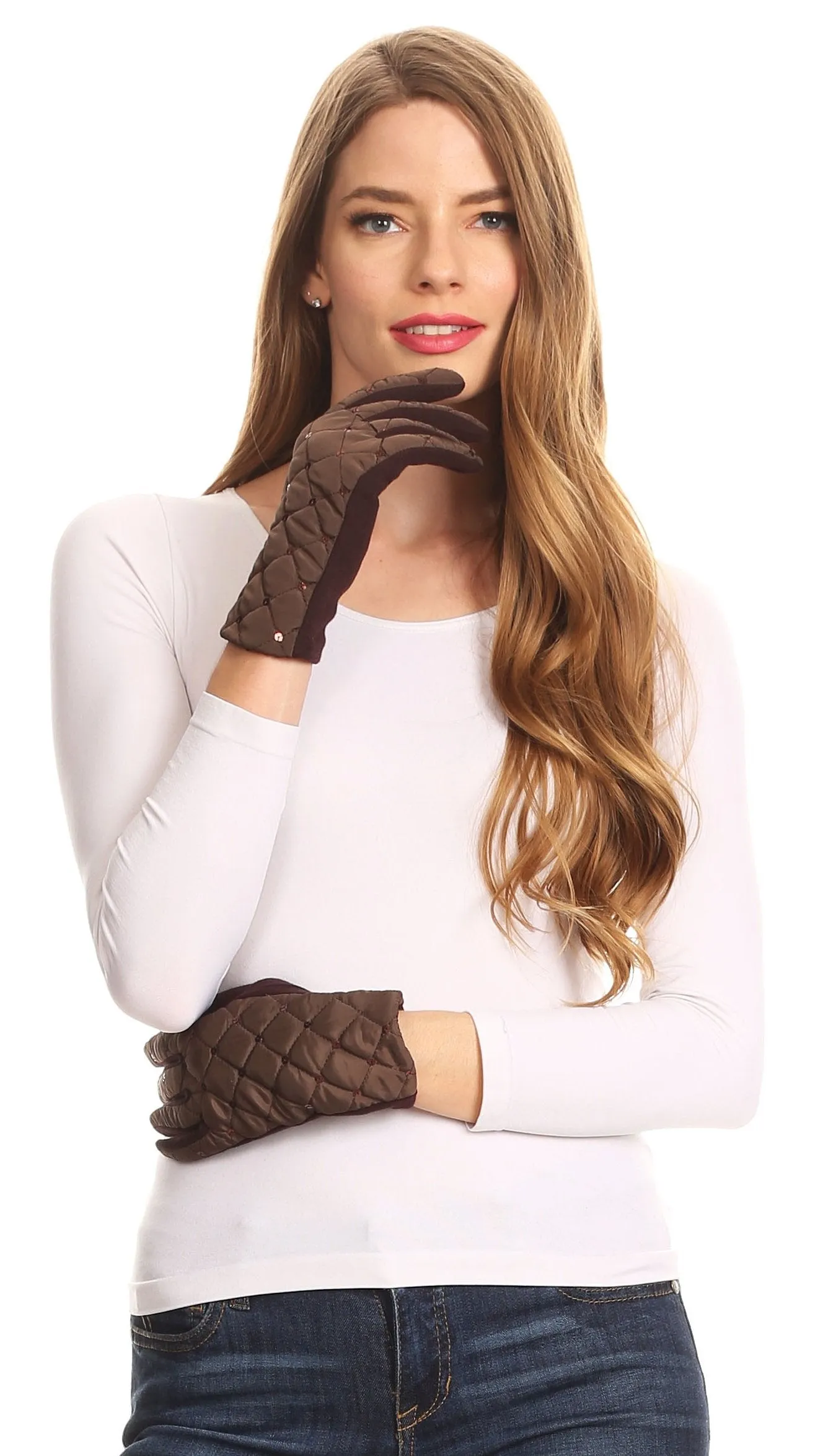 Sakkas Emie Quilted and Lace Super Soft Warm Driving Gloves Touch Screen Capable