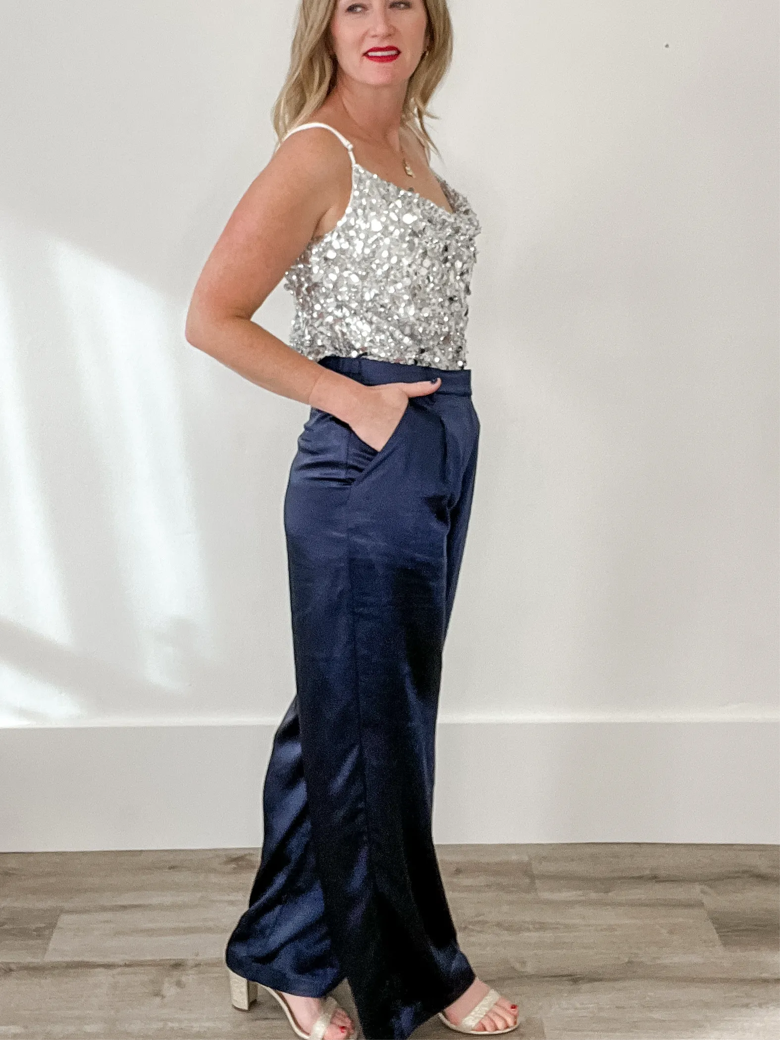 Satin Trousers - Navy