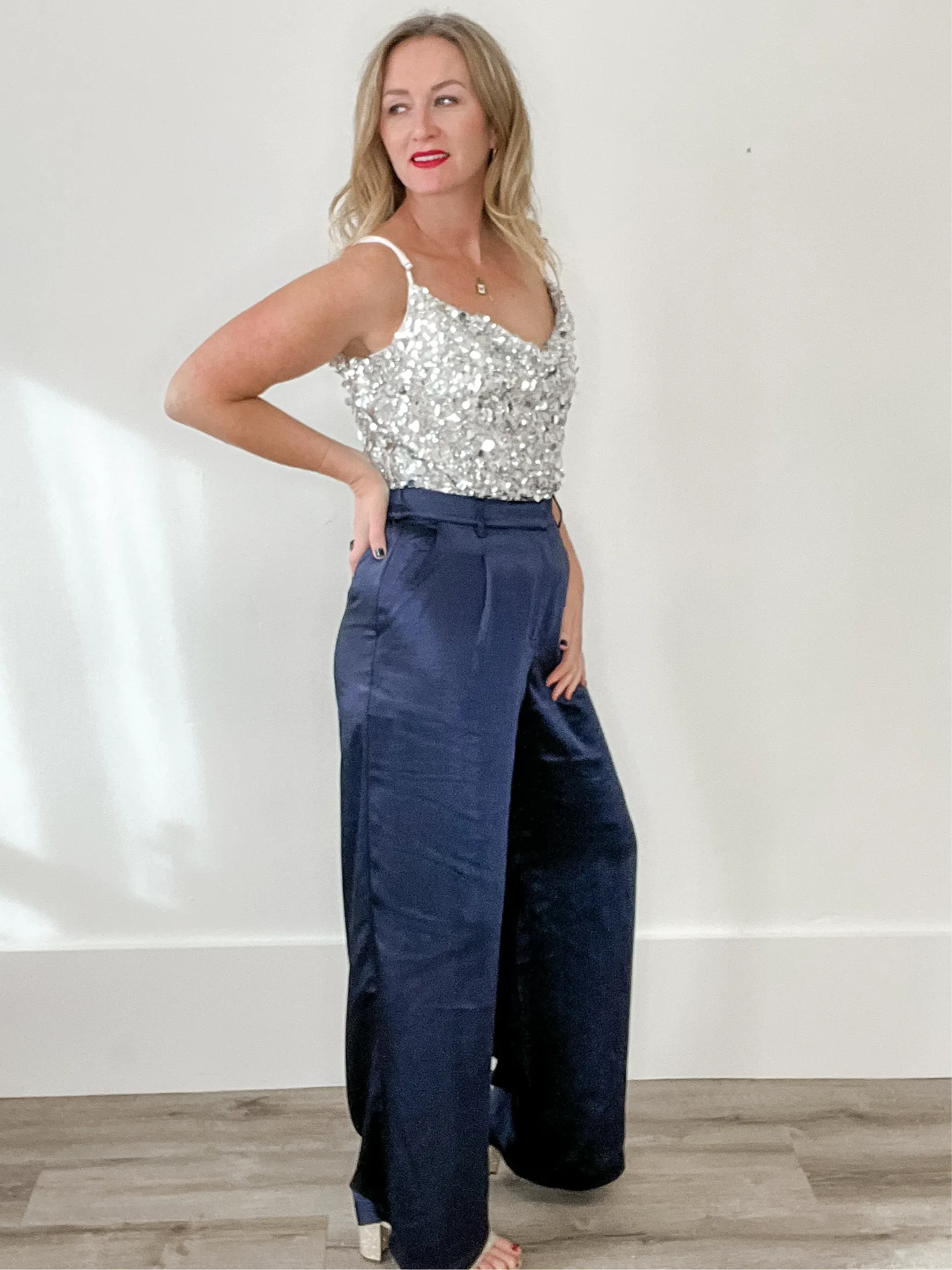 Satin Trousers - Navy