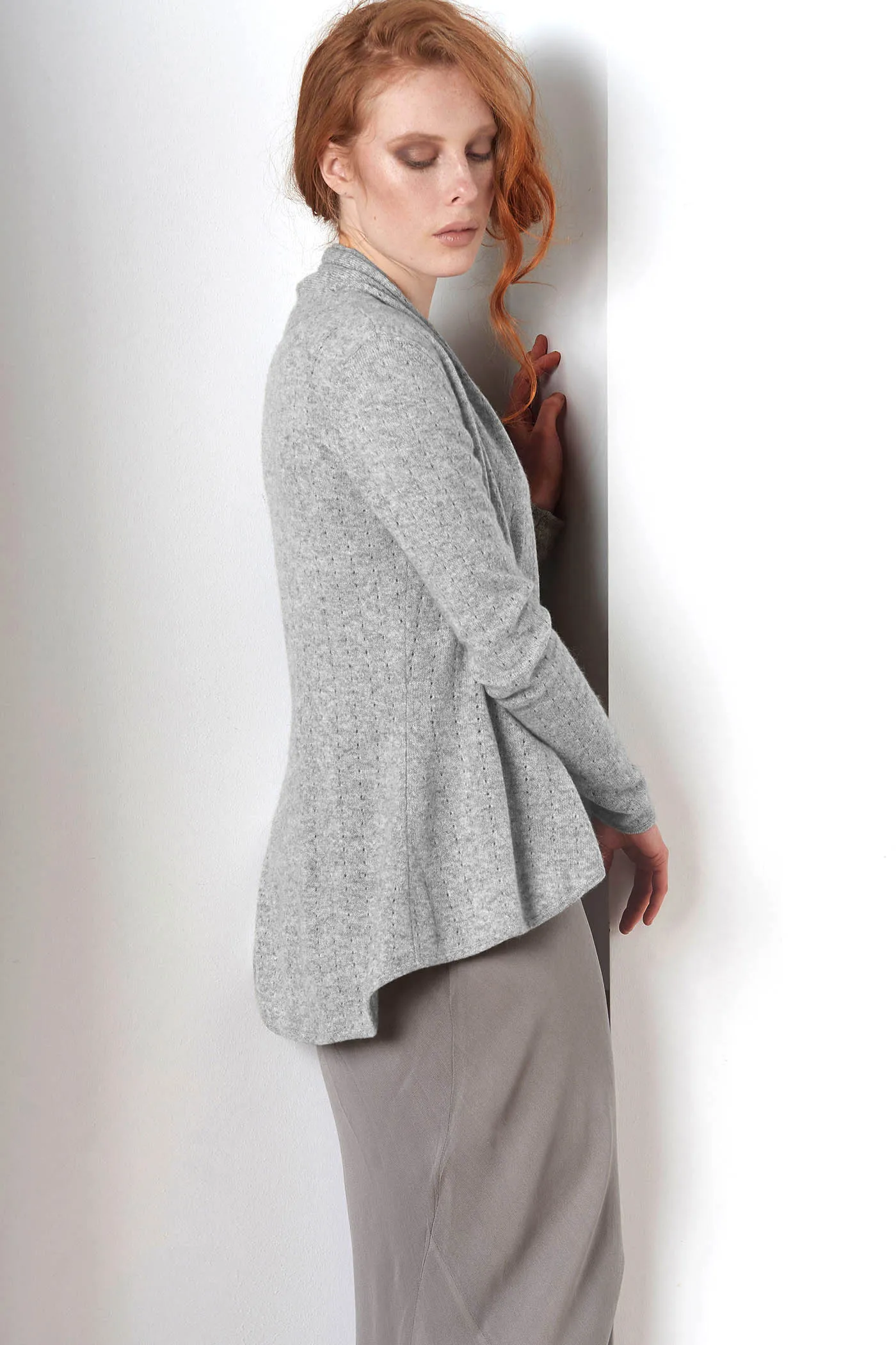 Silver grey Cashmere Cardigan - Pointelle